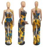 Tie-Dye Print Sling Open-Back Loose Mop Pants