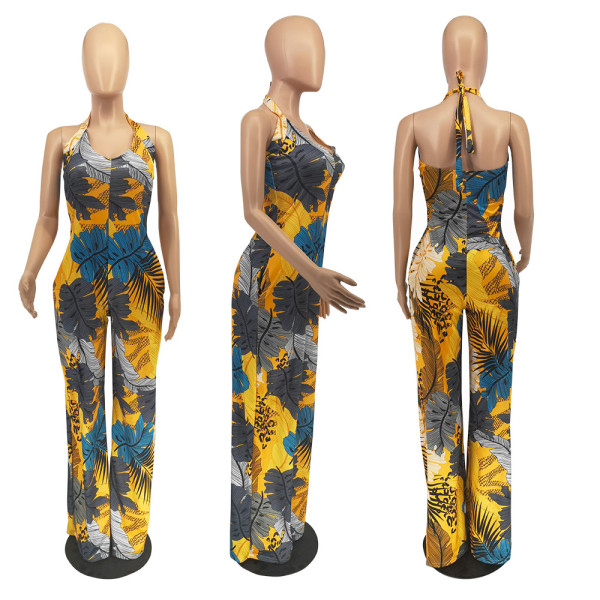 Tie-Dye Print Sling Open-Back Loose Mop Pants
