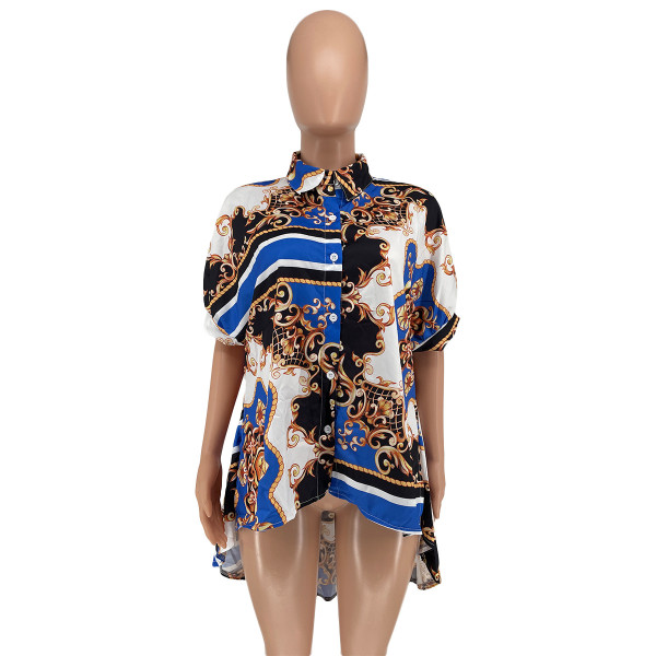 Large size women's irregular printed shirts
