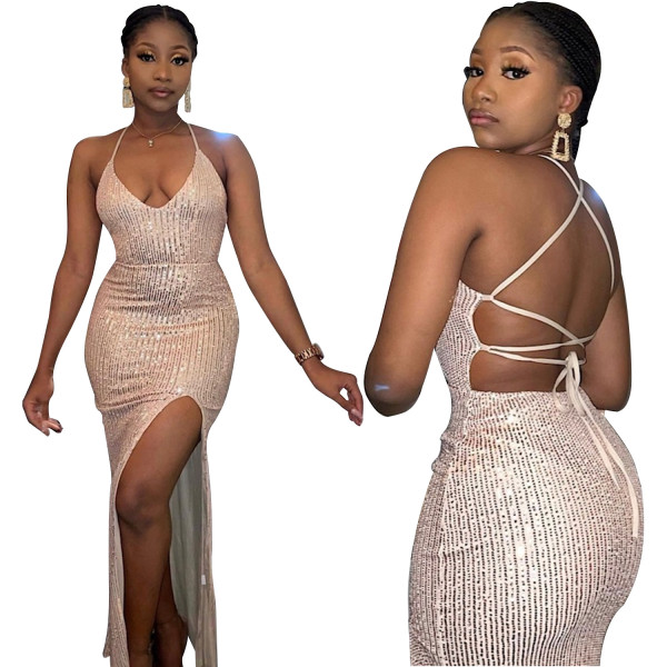 Women's Fashion Sexy Two Piece Backless Lace-Up Dress