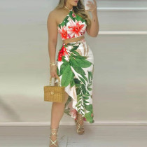 Women's Sexy Halter Tank Top High Waist Skirt Two Piece Suit