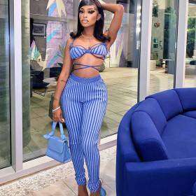 Lace-up bra high waist hip tight leggings two-piece suit trendy