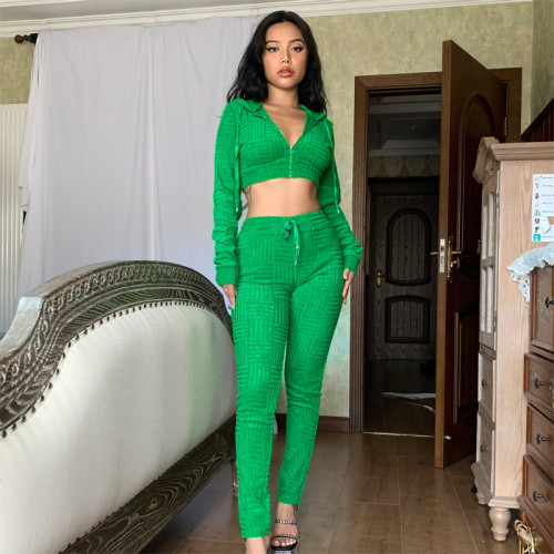 Short Cardigan Hooded Sweater Pants Fashion Casual Suit