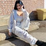 Loose top cross ironing zipper hooded sweater