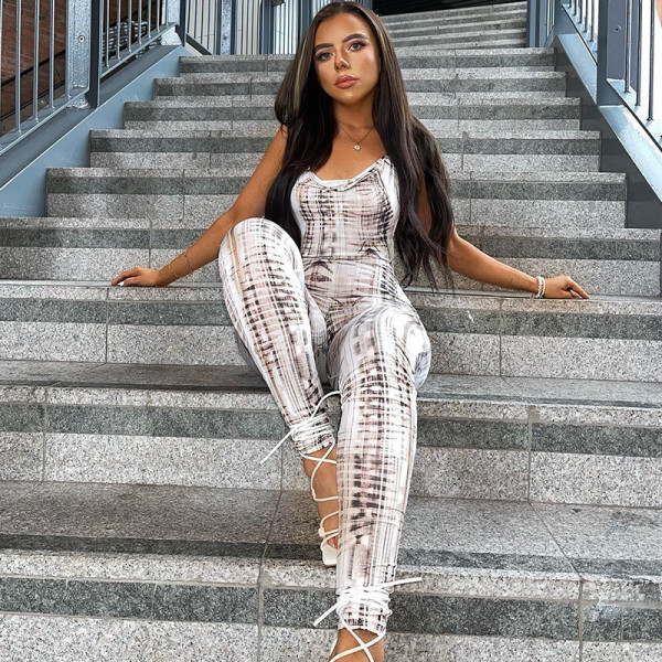 Digitally Printed Line Neck Strap Hip Lift Bodysuit