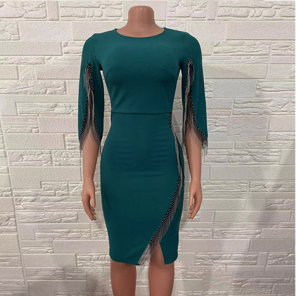 Slit fringed cross-border European and American dress