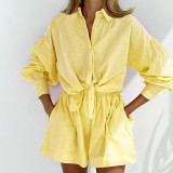 Women's Solid Color Single Breasted Long Sleeve Shirt Shorts Loose Fashion Casual Suit