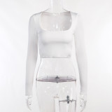 Waist Cutout Top Sexy Women's Short Slim Fit Long Sleeve Cropped Navel T-Shirt Bottoming Shirt