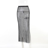 Mesh skirt casual sexy women's temperament commuter elegant slit long skirt