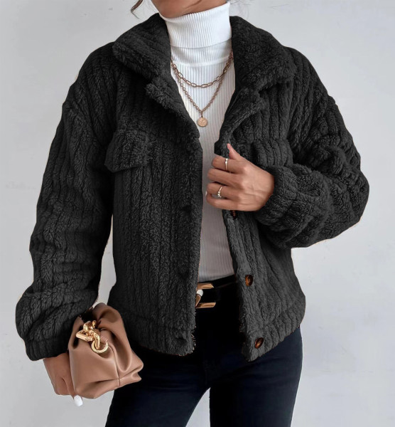 Rabbit Plush Jacket Lapel Shirt Plus Fleece Comfortable Casual Women's Thick Plush Jacket