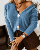 Solid Color Body Loose Metal Button Furry Cardigan Women's Top