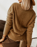 Solid Color Body Loose Metal Button Furry Cardigan Women's Top