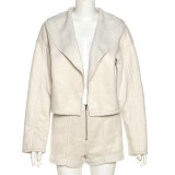 Women's Fashion Lapel Long Sleeve Short Jacket Slim High Waist Shorts Suit