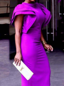 Design sense niche solid color bell sleeves open back elastic party banquet evening dress dress