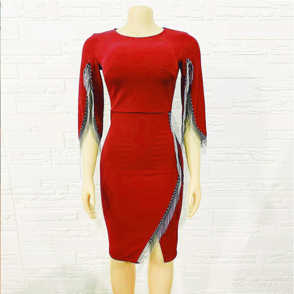 Slit fringed cross-border European and American dress