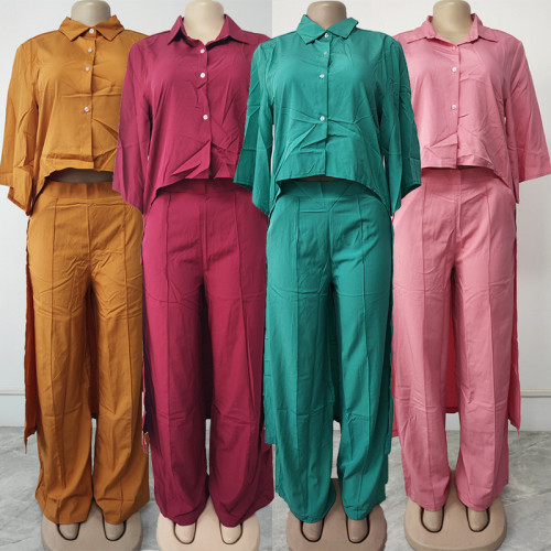 Plus Size Women's Two Piece Solid Color Loose Casual Suit