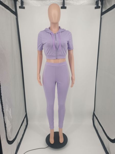 Fashion Sports Solid Color Short Sleeve Hooded Two Piece Set