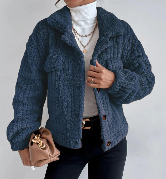Rabbit Plush Jacket Lapel Shirt Plus Fleece Comfortable Casual Women's Thick Plush Jacket