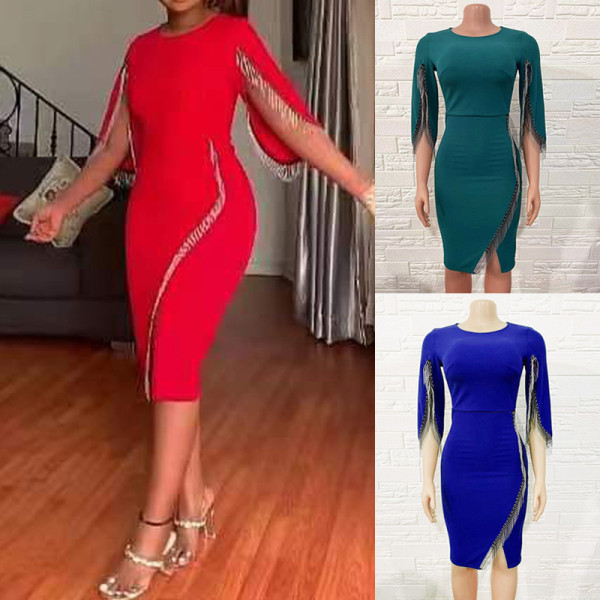 Slit fringed cross-border European and American dress