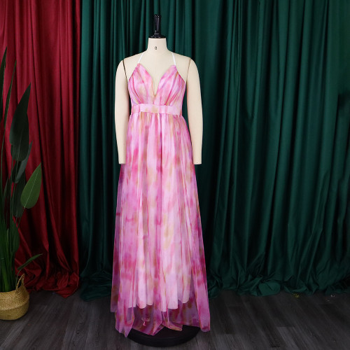 Plus Size V Neck Print Sexy Banquet Evening Dress Slim Long Dress Dress