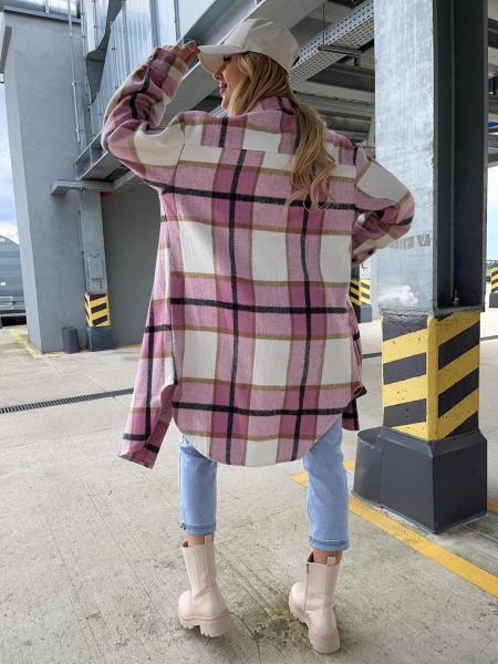 Straight Single Breasted Check Long Sleeve Shirt Plus Size Jacket