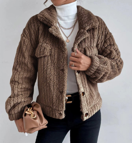 Rabbit Plush Jacket Lapel Shirt Plus Fleece Comfortable Casual Women's Thick Plush Jacket