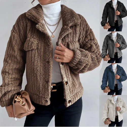 Rabbit Plush Jacket Lapel Shirt Plus Fleece Comfortable Casual Women's Thick Plush Jacket