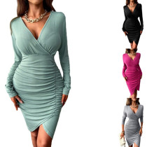 Sexy waist and slim bag hip dress women's winter solid color long-sleeved skirt Sexy waist and slim bag hip dress women's winter solid color long-sleeved skirt