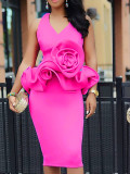 V-Neck Skinny Sexy Ruffle Sleeveless Floral Slim Fit Lady Party Evening Dress