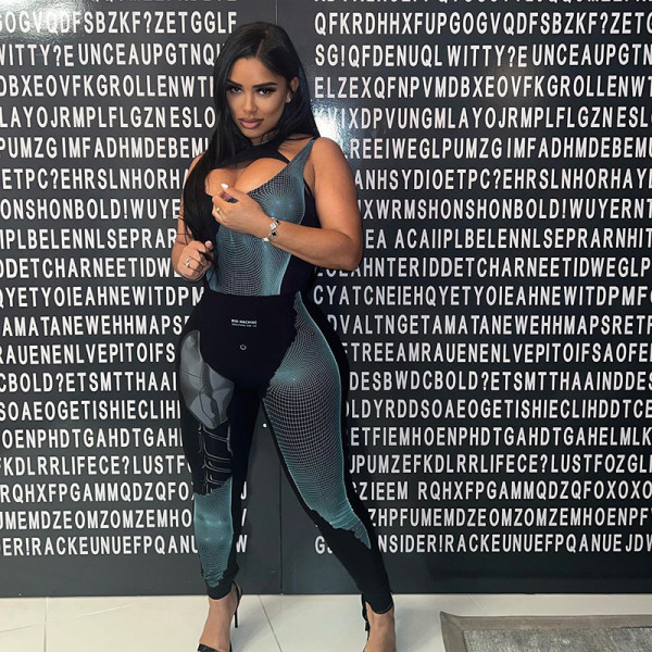 Skinny Printed Crossover Bodysuit Trousers Athleisure Set