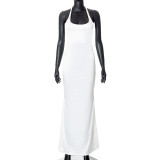 Halter neck open back elegant French fishtail dress