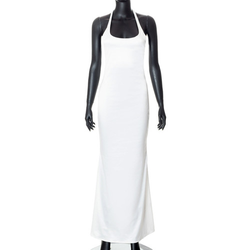 Halter neck open back elegant French fishtail dress