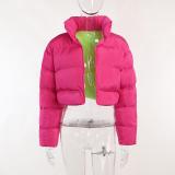 Contrast color short cotton clothes winter fashion women's thickened winter cotton clothes large size long-sleeved coat