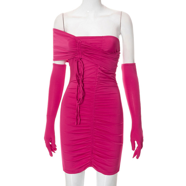 Fashionable word neck pleated high waist sexy dress