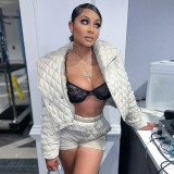 Solid color diamond loose large lapel cotton jacket shorts suit top