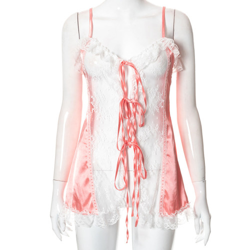 Fashion Sling Lace Tie Cardigan T-Shirt Top