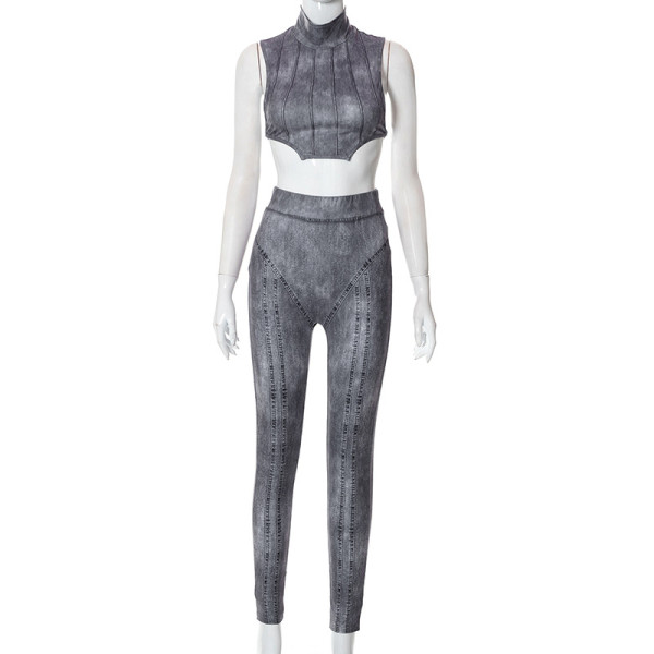 Two-piece set of waistless tube top slim-fit hip-lifting casual pants