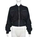 Women's Fashion Trend Pocket Stand Collar Long Sleeve Jackets