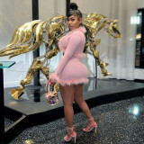 cropped feather skirt suit