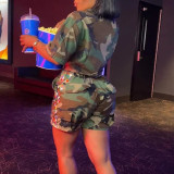 Camouflage Paint Pocket Personality Cardigan Outdoor Short Sleeve Women's Jacket