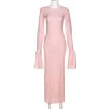 Fashion Sexy Hot Girl Long Sleeve Solid Color Slim Fit Hip Dress