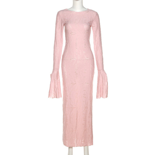Fashion Sexy Hot Girl Long Sleeve Solid Color Slim Fit Hip Dress