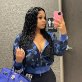 Fashion shirt sexy zipper camouflage hooded short sweater