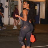 Fashion Printed Strap U-Neck Slim Fit Cropped Jumpsuit