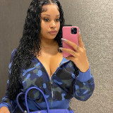 Fashion shirt sexy zipper camouflage hooded short sweater