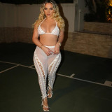 Sexy sleeveless vest, suspender top, splicing mesh strap, Pants Set