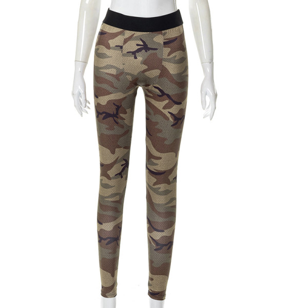 Camouflage Print Sexy Hip Raise High Waist Thin Sports Casual Pants