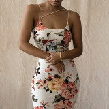 Fashion print suspender slim dress