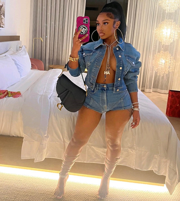 Denim casual suit stretch shorts denim suit