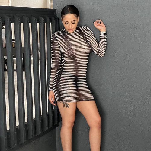 Sexy Slim Yarn Yarn Long Sleeve Dress